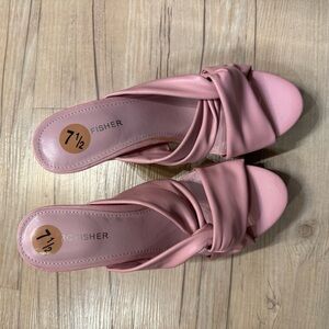Marc Fisher Pink Gathered Strap Mules